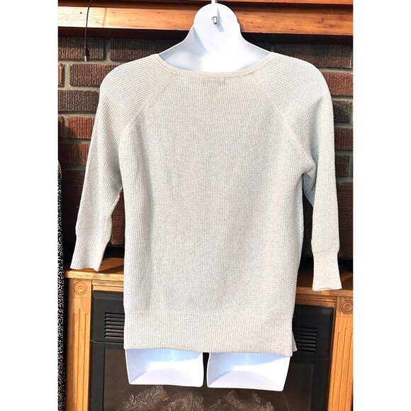 LIZ CLAIBORNE METALLIC SILVER V-NECK 3/4 SLEEVE PULLOVER SWEATER - XL - Picture 4 of 5